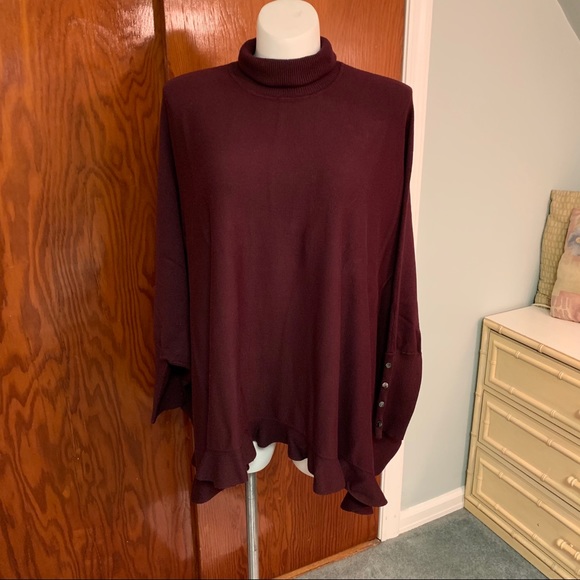 ALFANI Turtleneck Ruffle Poncho Style Sweater - Picture 13 of 14